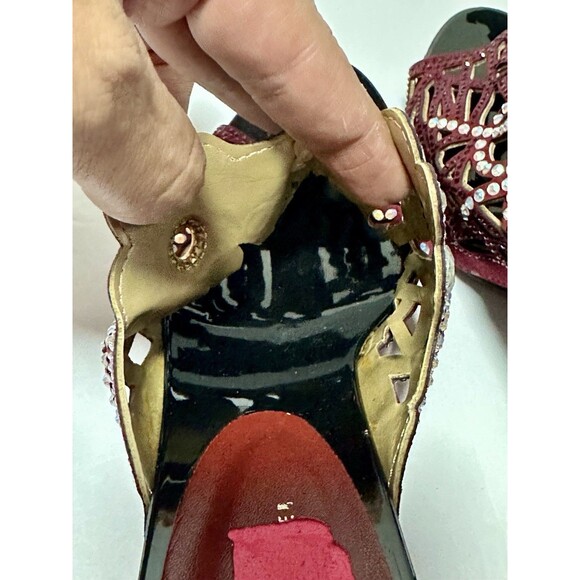 Grande Gaeller High Heel Rhinestone Burgandy Red Size 9 - Picture 6 of 11